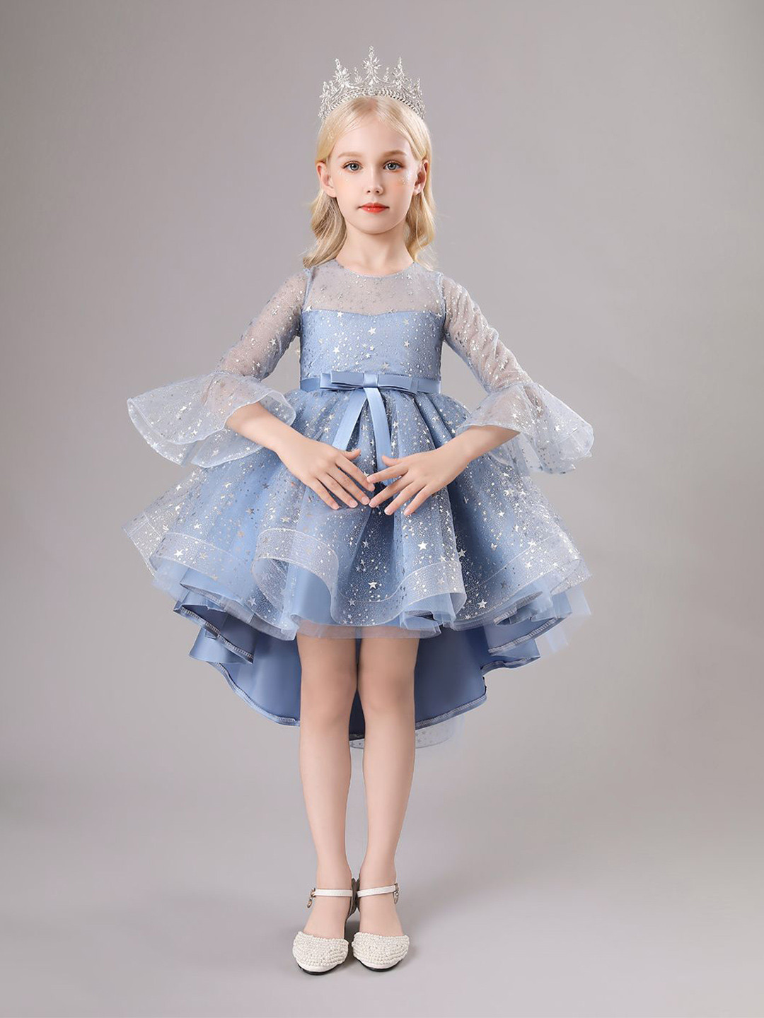 JC SPARKLE Print Bell Sleeve A-Line Midi Dress