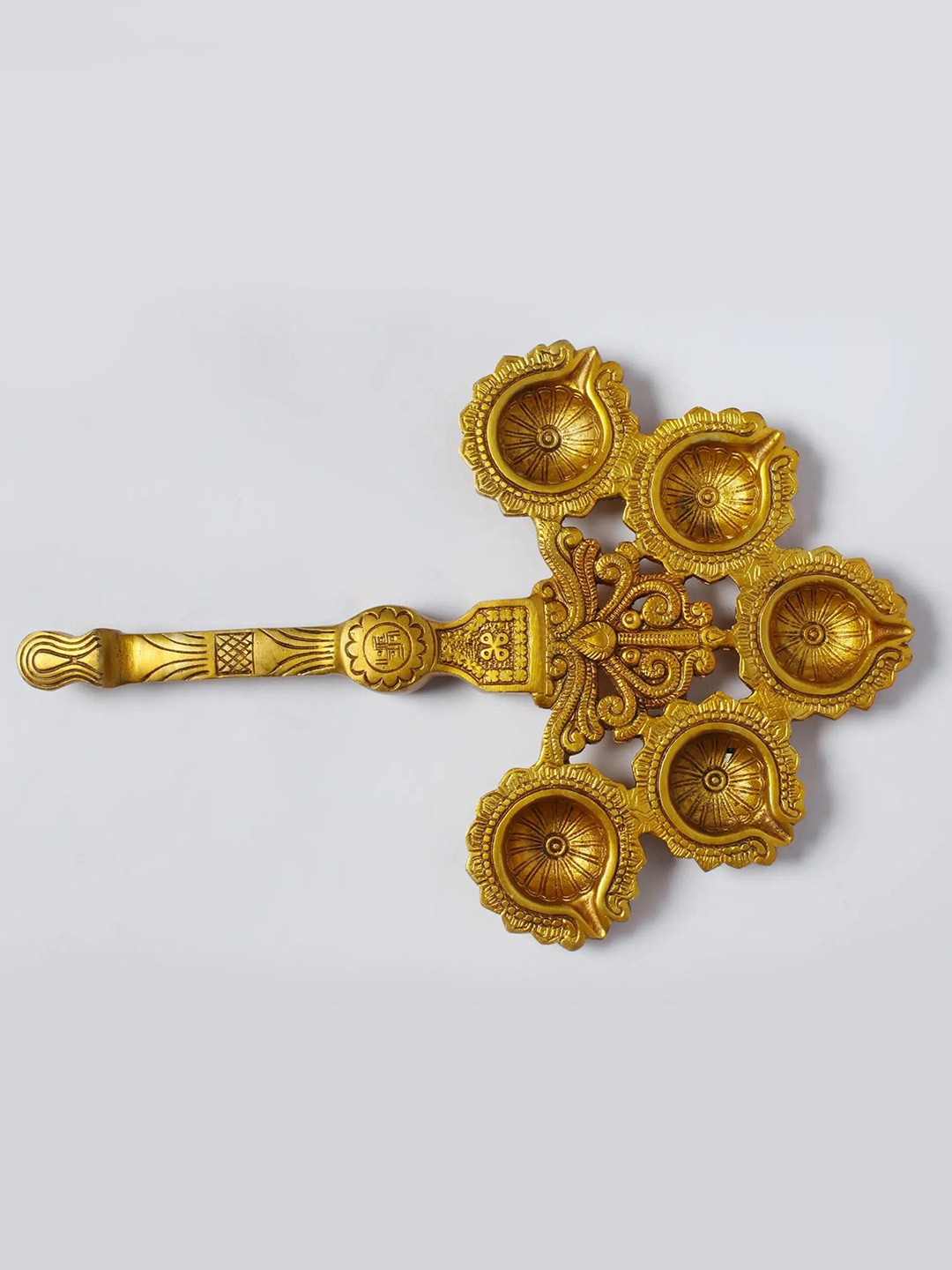 Exotic India 5 Wicks Handheld Arti Diya (Lamp) In Brass