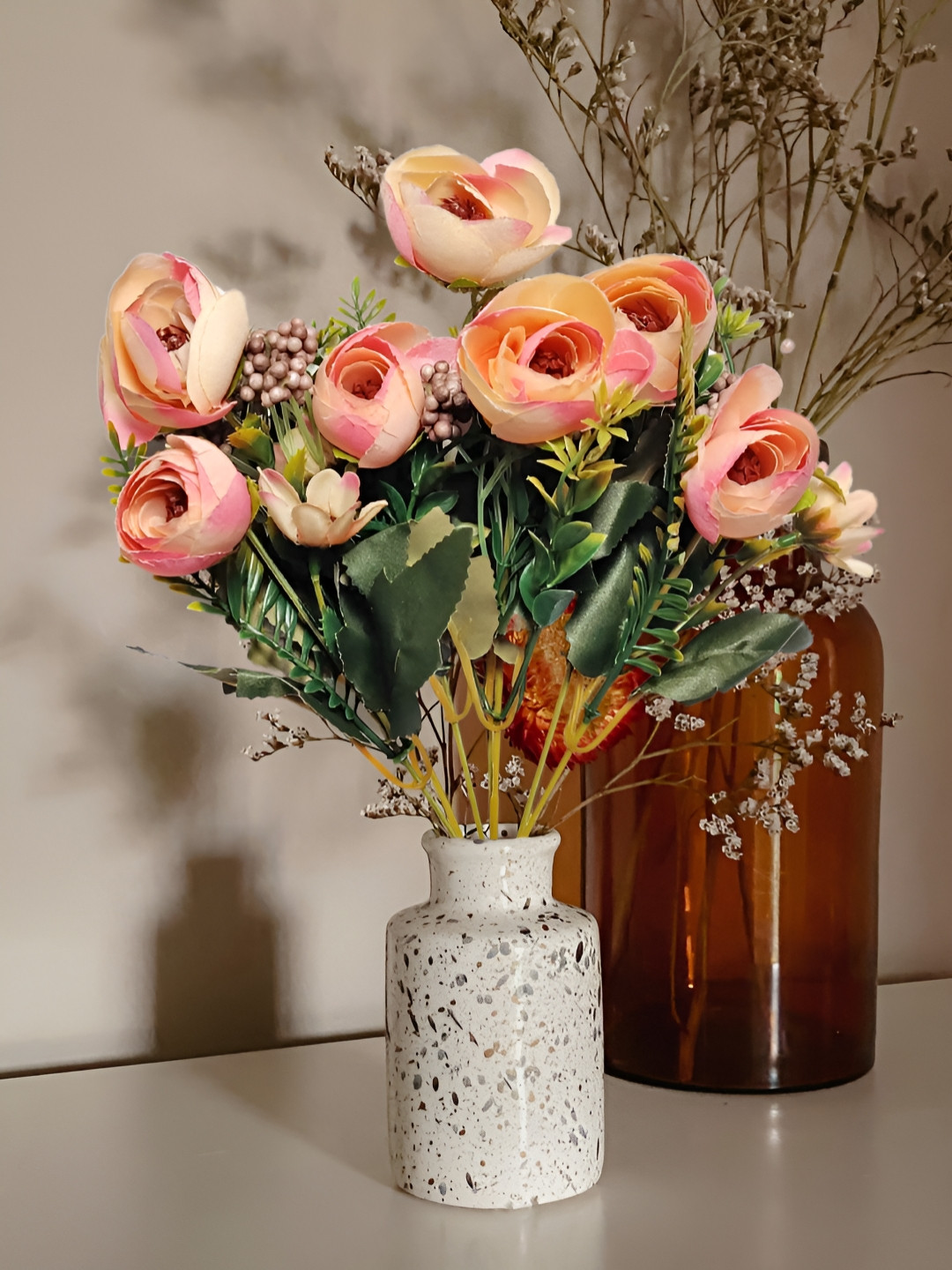 ARTSY Cream-Coloured Peony Without Pot Artificial Flower