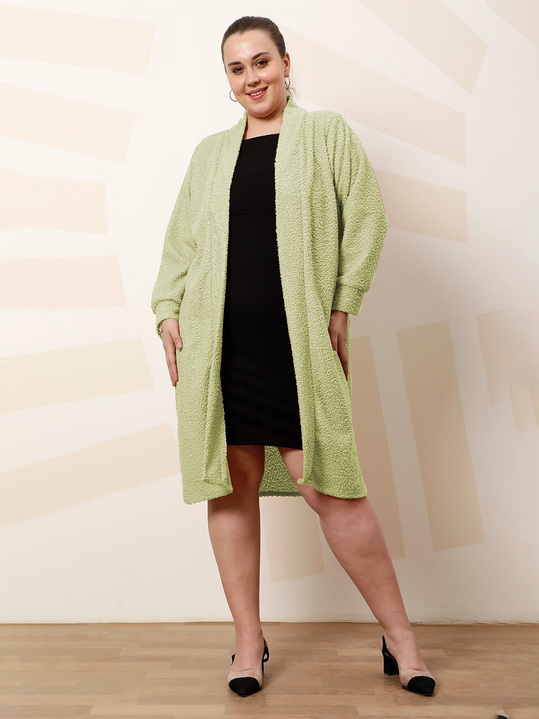 Athena Ample Plus Size Textured Open Front Longline Shrug