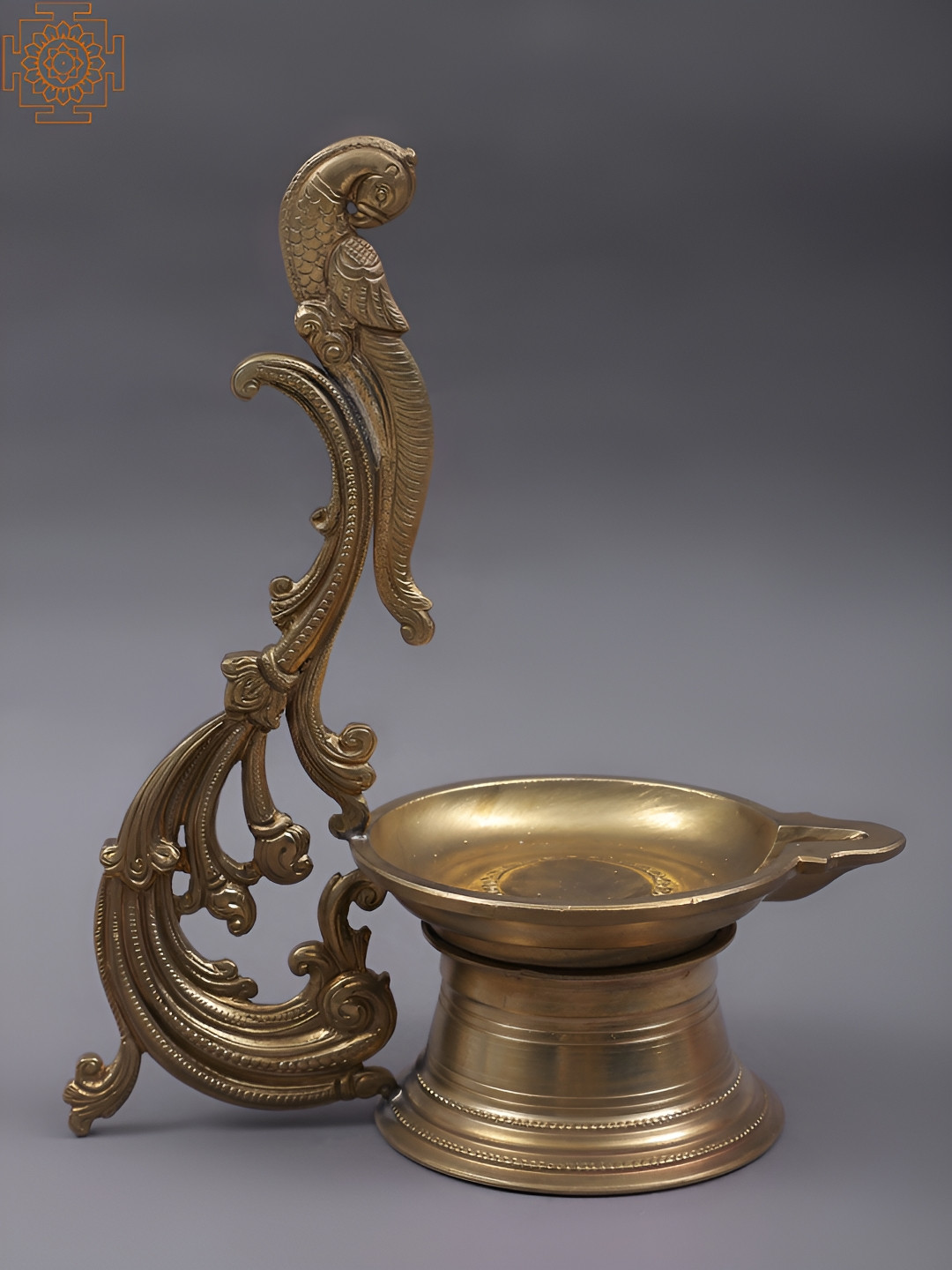 Exotic India Bronze Designer Parrot Hoysala Art Lamp