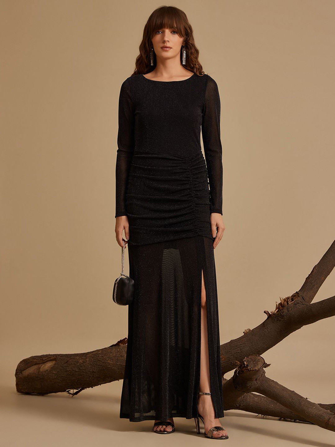Kazo Carter Maxi Gathered Or Pleated Polyester A-Line Dress