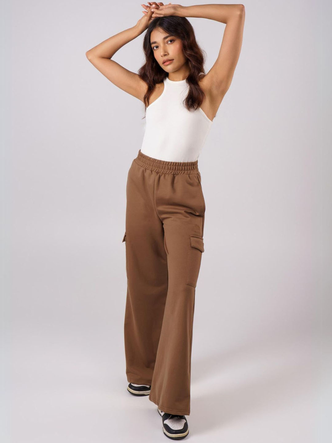 LIFE & JAM Women Relaxed Straight Leg Flared Cargos Trousers