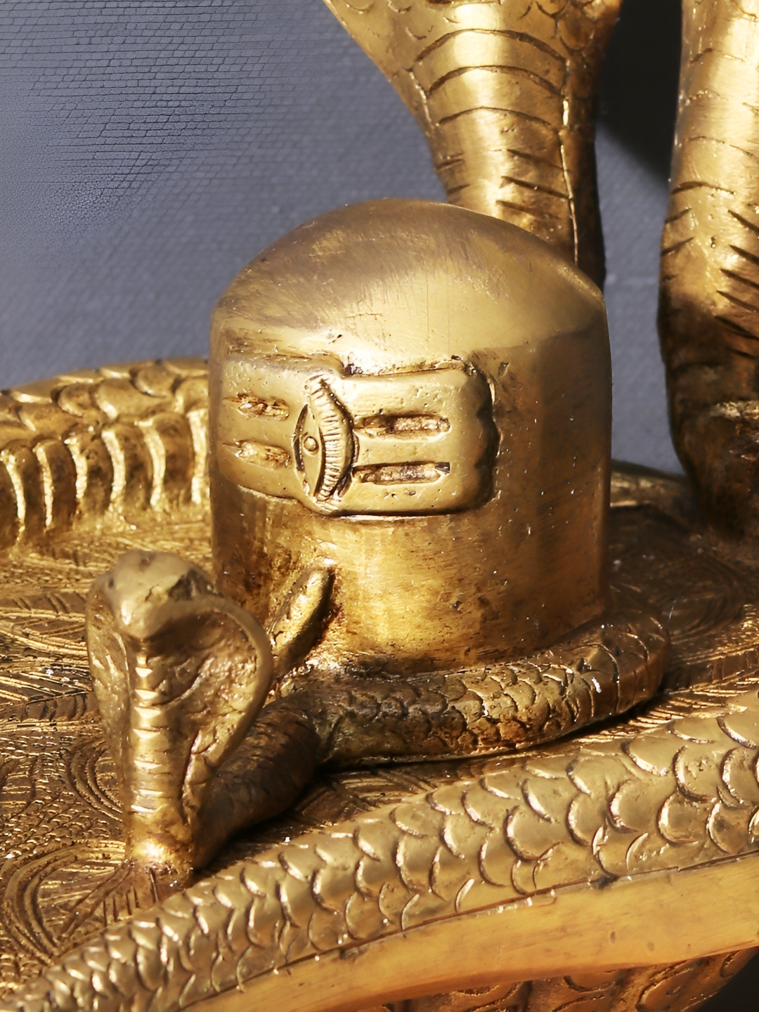 Exotic India Shiva Linga Gold Brass Metallic Prayer Room Hand Made Small Showpiece - 4.7 Inches