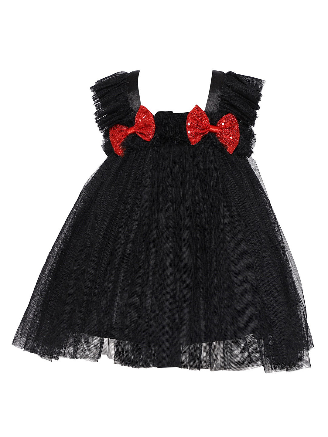 Pink Wings Girls Net A-Line Dress With Bow Detail