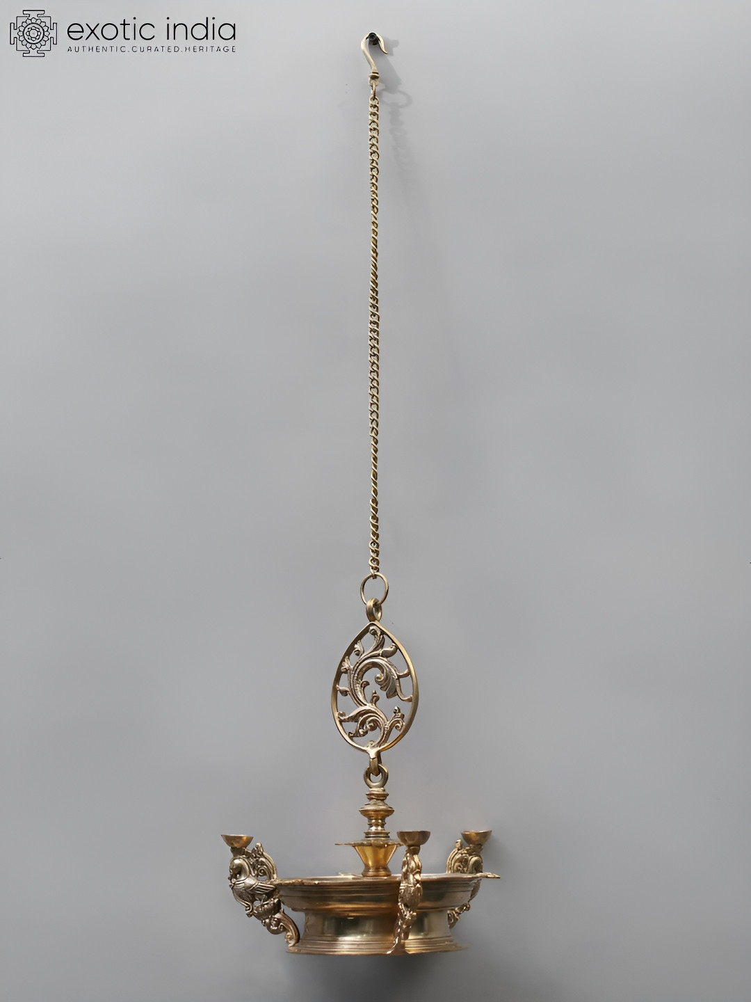 Exotic India Brass Peacock Design Six Wicks Hanging Lamp