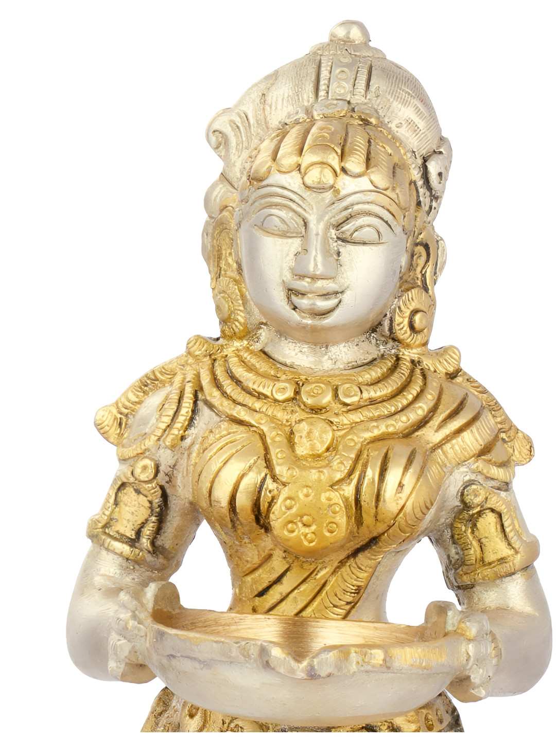 Exotic India Deeplakshmi Gold Brass Metallic Prayer Room Hand Made Medium Showpiece - 30 Inches