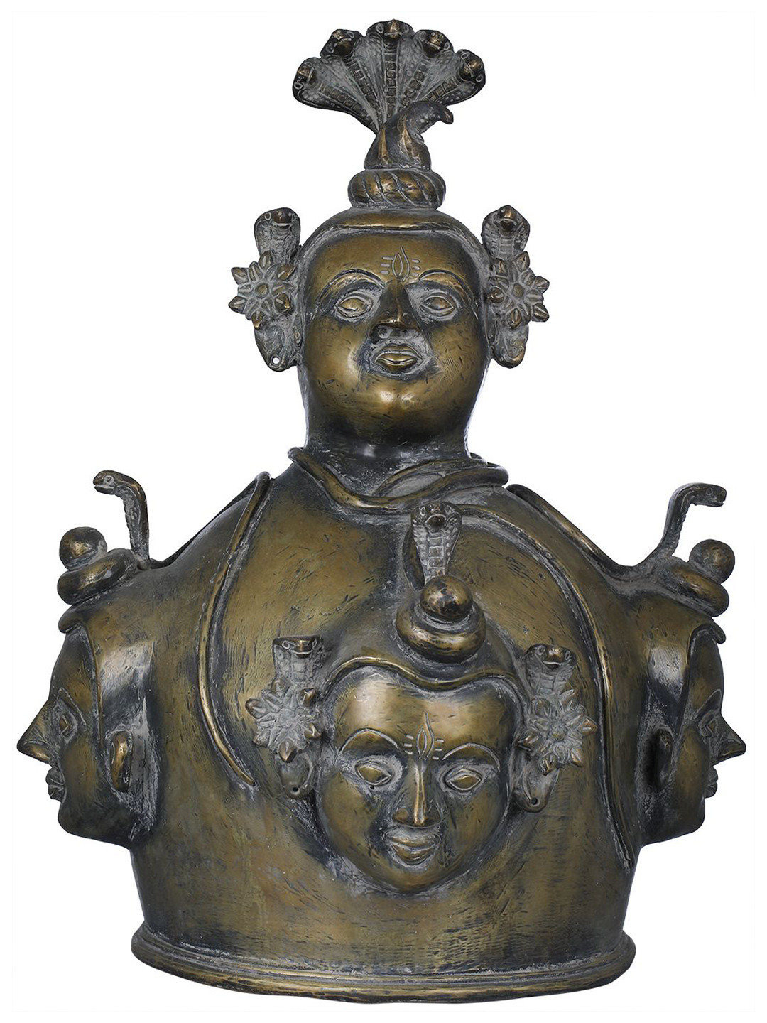 Exotic India Shiva Linga Sheath Brown Brass Natural Prayer Room Hand-Crafted Small Showpiece - 19 Inches