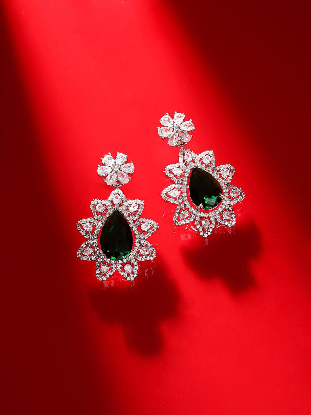 Priyaasi Silver Plated AD Studded Contemporary Royal Elegance Drop Earrings