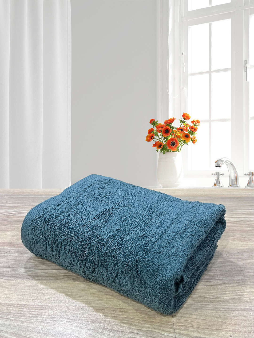 LABHAM Teal Blue Pure Cotton 500 GSM Quick Dry Light Weight Bath Towel