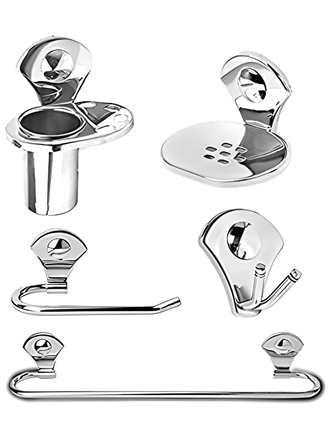 Filox Silver Toned 5 Pieces Stainless Steel Bathroom Accessories