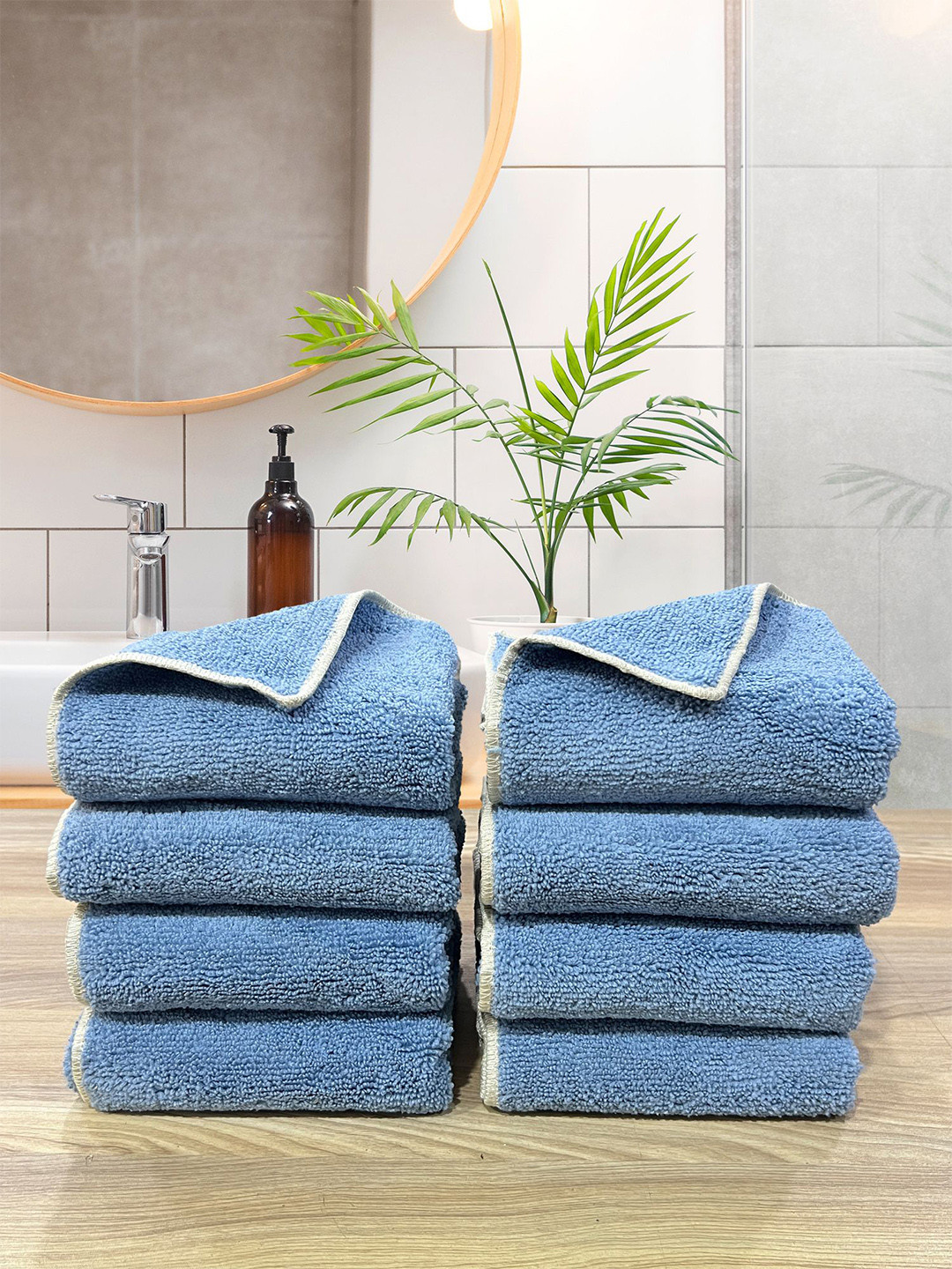 LABHAM Insignia Blue & Beige 8 Pieces Super Soft Ultra Absorbent 450 GSM Bath Towels