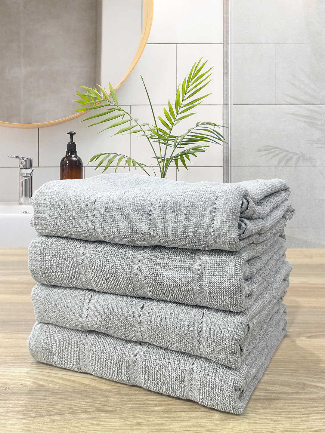 LABHAM Grey 4 Pieces Pure Cotton Quickdry & Light Weight 300 GSM Bath Towel