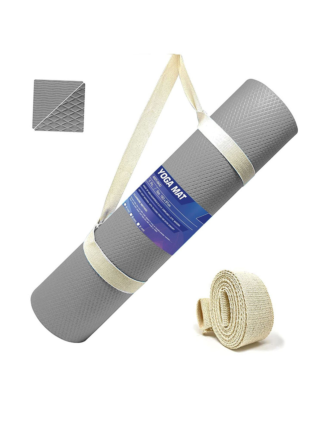 STRAUSS Grey Rectangular Anti-Skid Yoga Mat