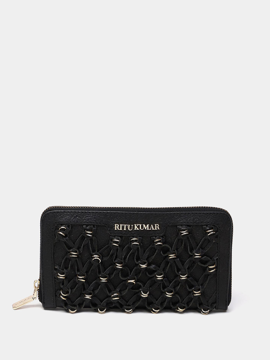 Ritu Kumar Women Abstract Cut Work Leather Zip Around Wallet