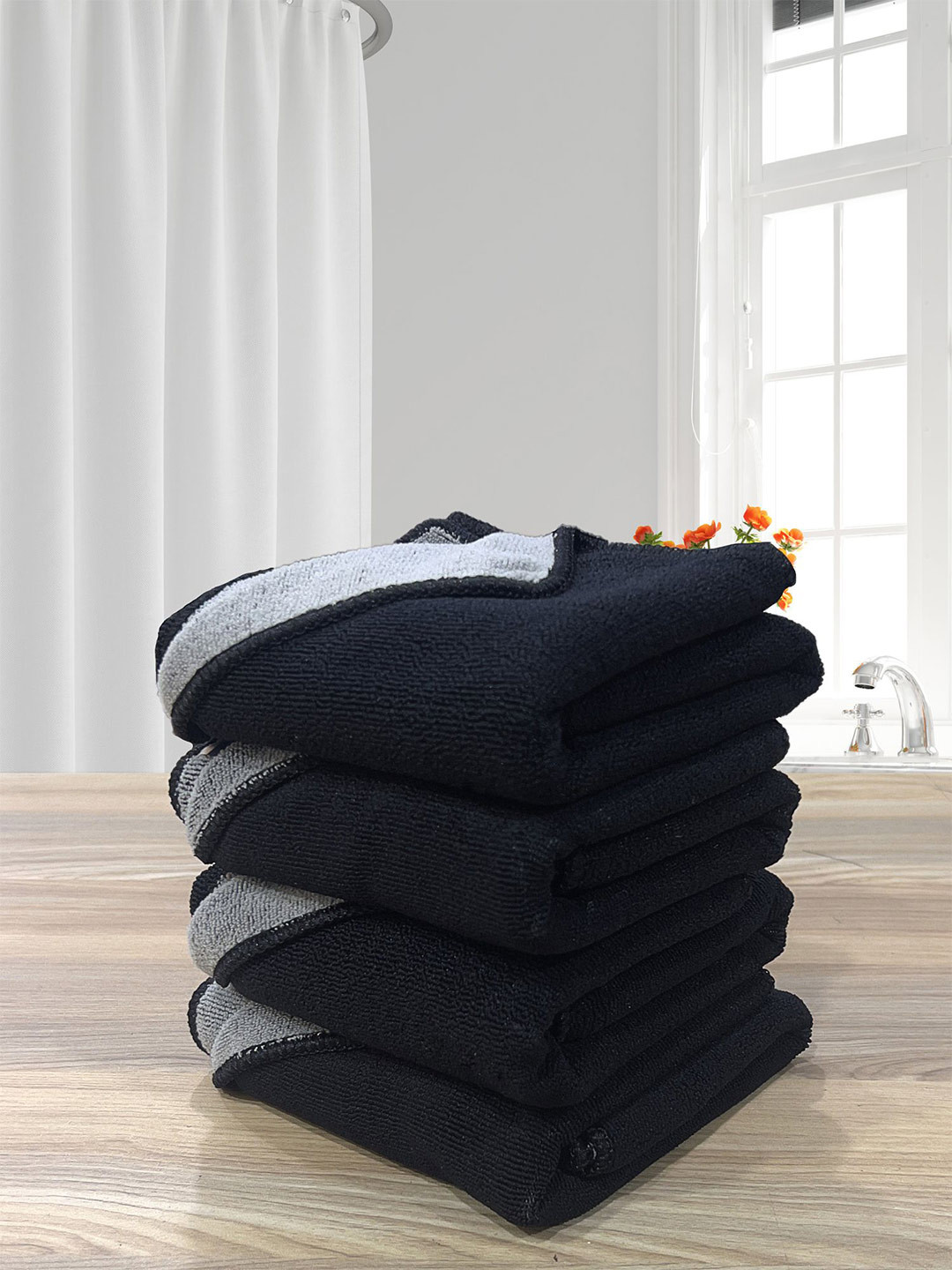 LABHAM Black 4 Pieces 450 GSM Anti-Microbial Hand Towels