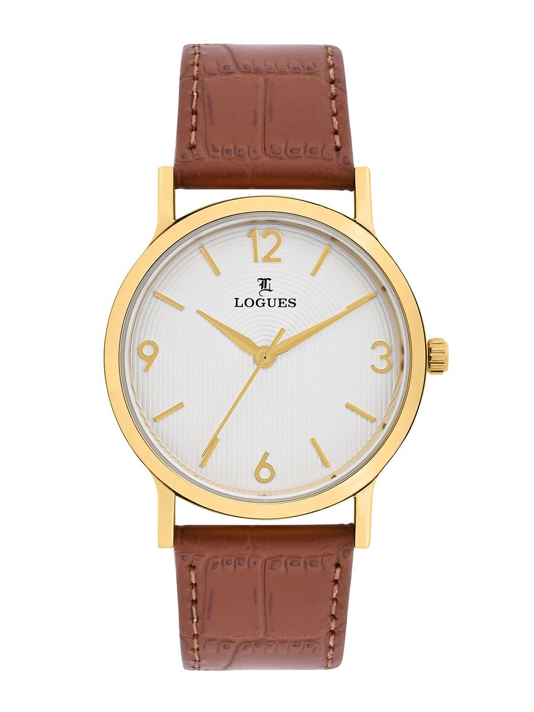 L LOGUES Men Brass Dial & Leather Textured Straps Analogue Watch G E-851 YL-02