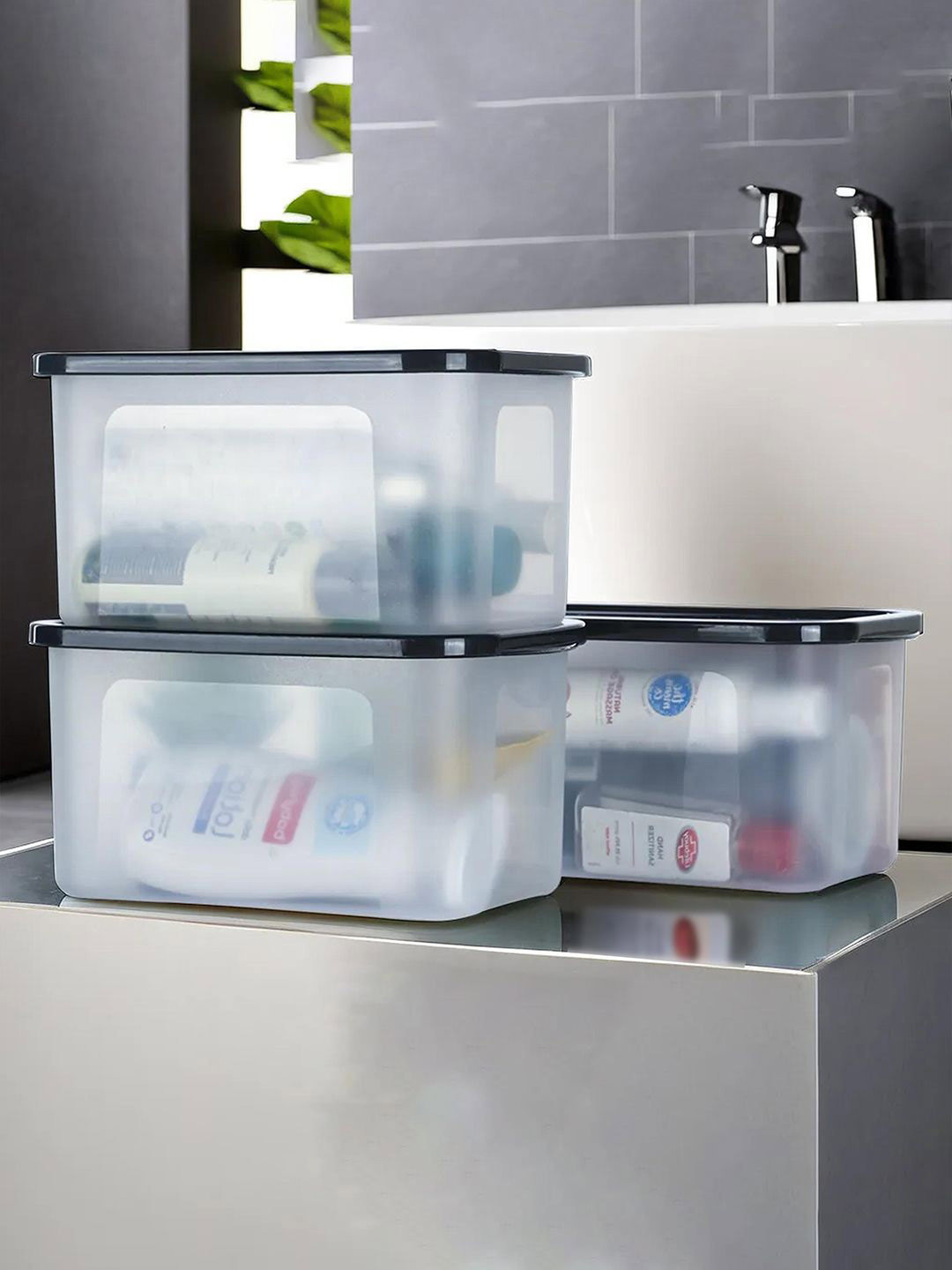 Kuber industries Black Plastic Safe Pack 6 Piece Flip Top Box Container Set