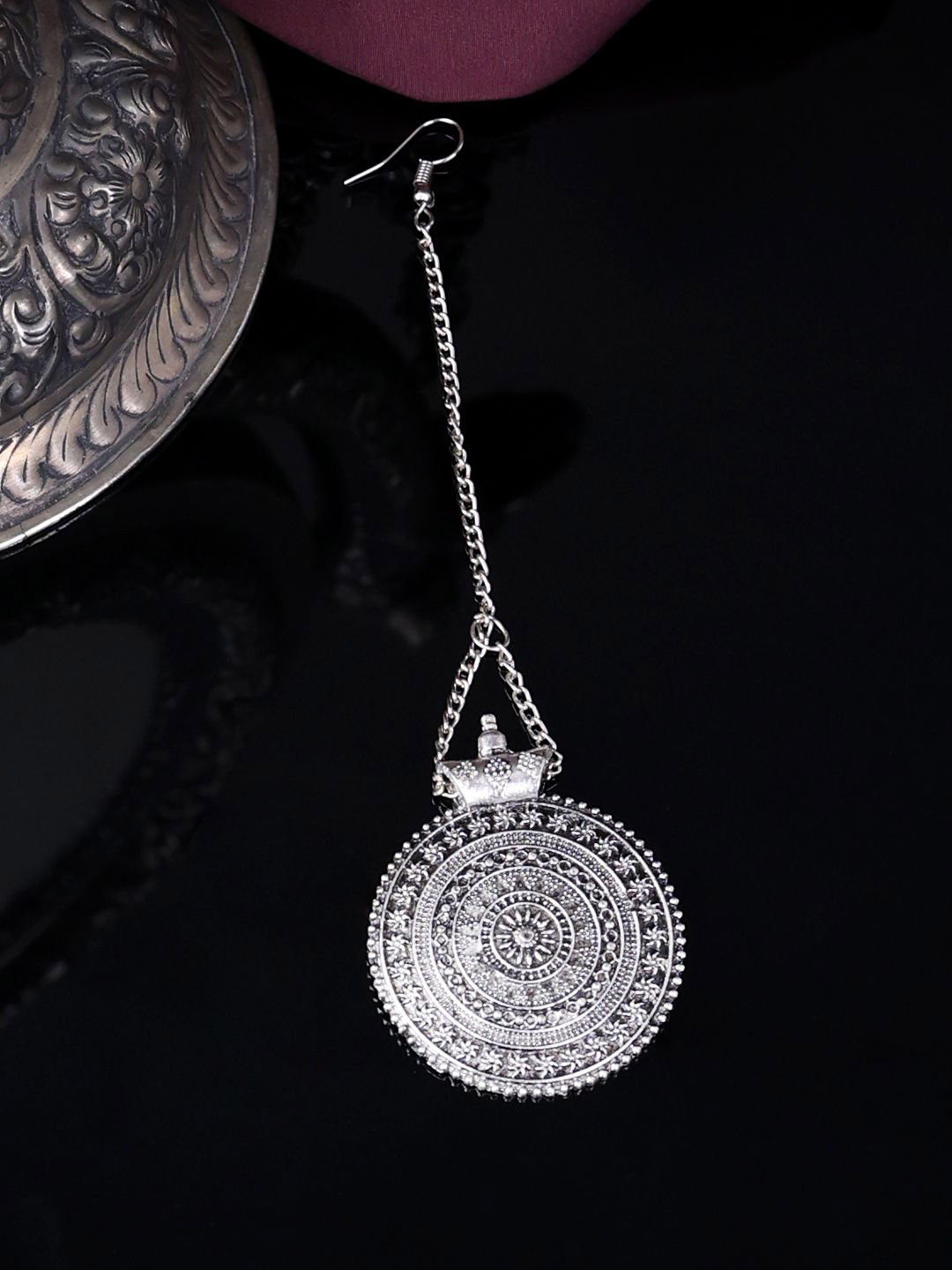 PANASH Silver Plated Oxidized Maang Tikka