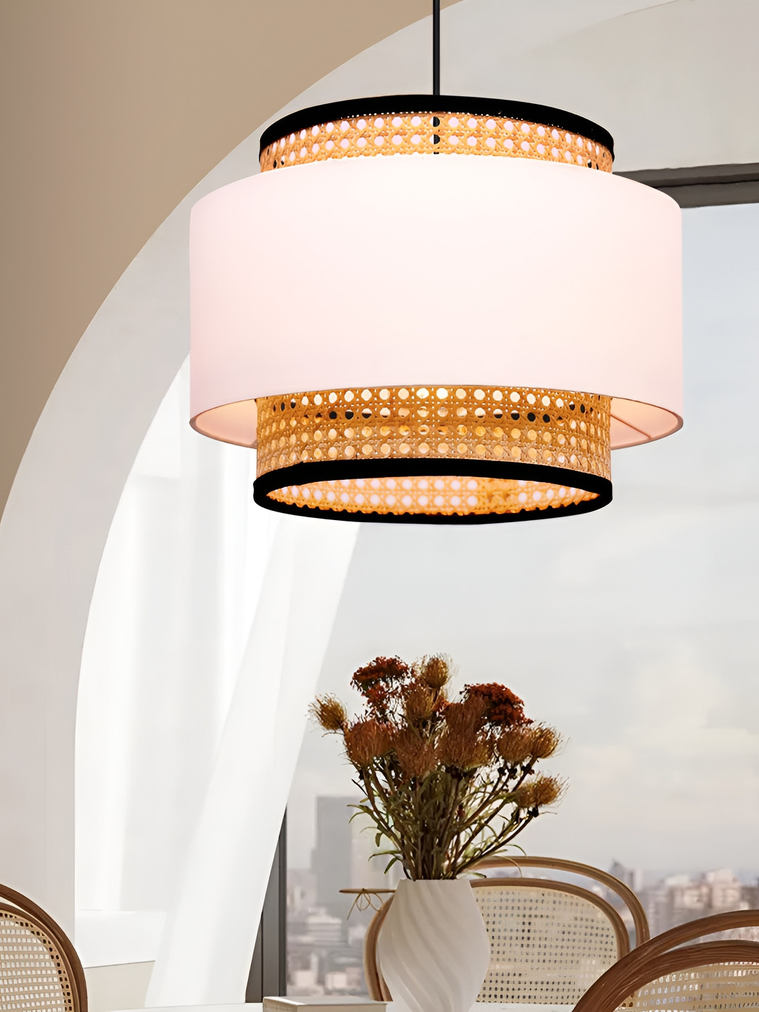 Homesake Beige & White Cylinder Shaped Contemporary Ceiling Lamp