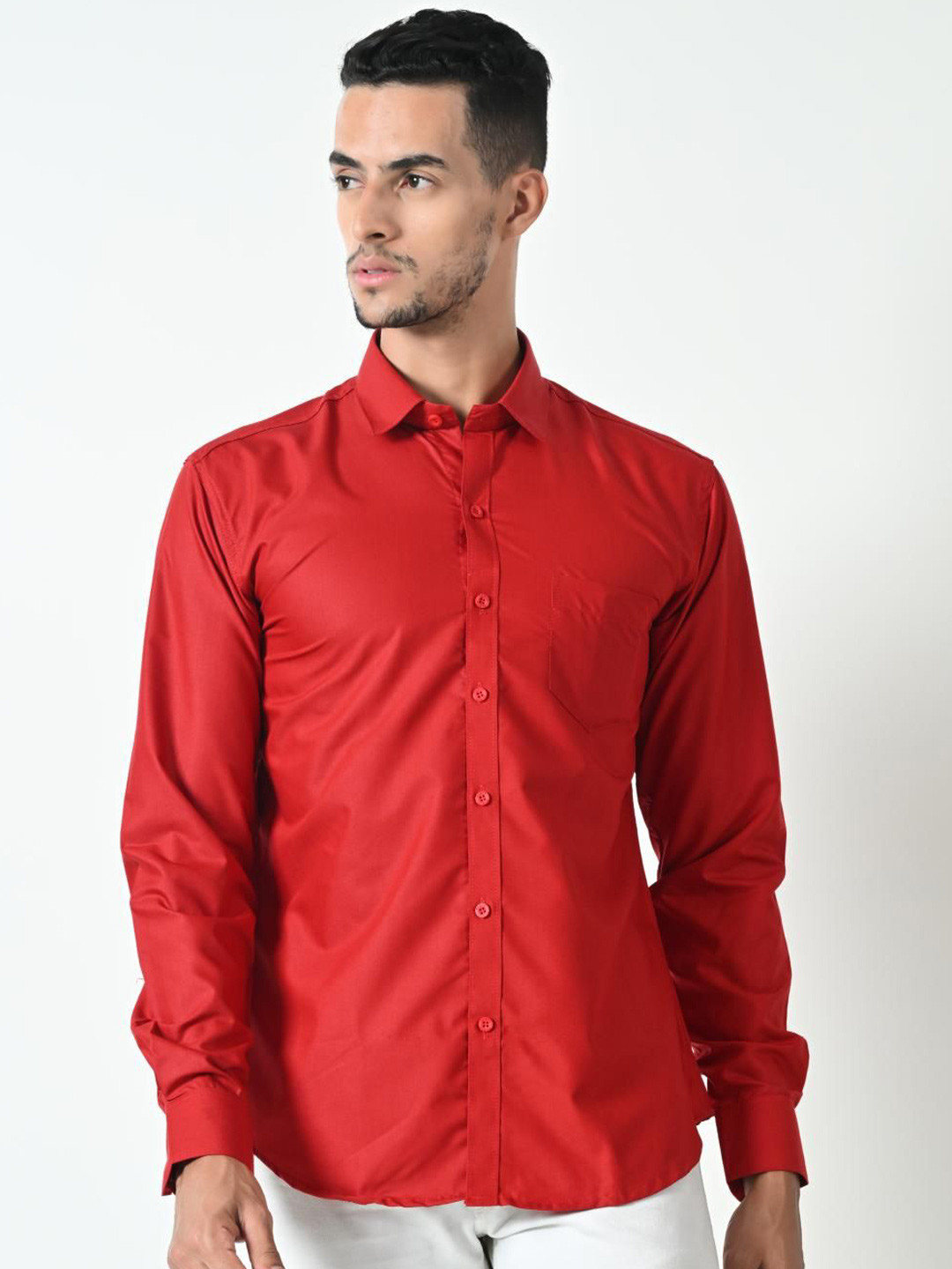 PEBCO Men Classic Spread Collar Solid Cotton Slim Fit Casual Shirt