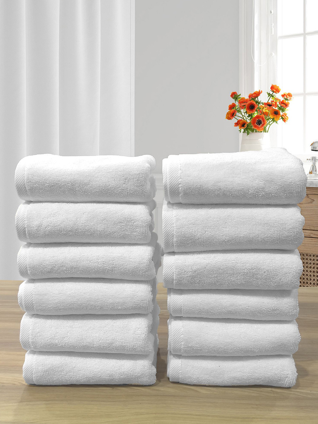 LABHAM White 12 Pieces 700 GSM Pure Cotton Hand Towel