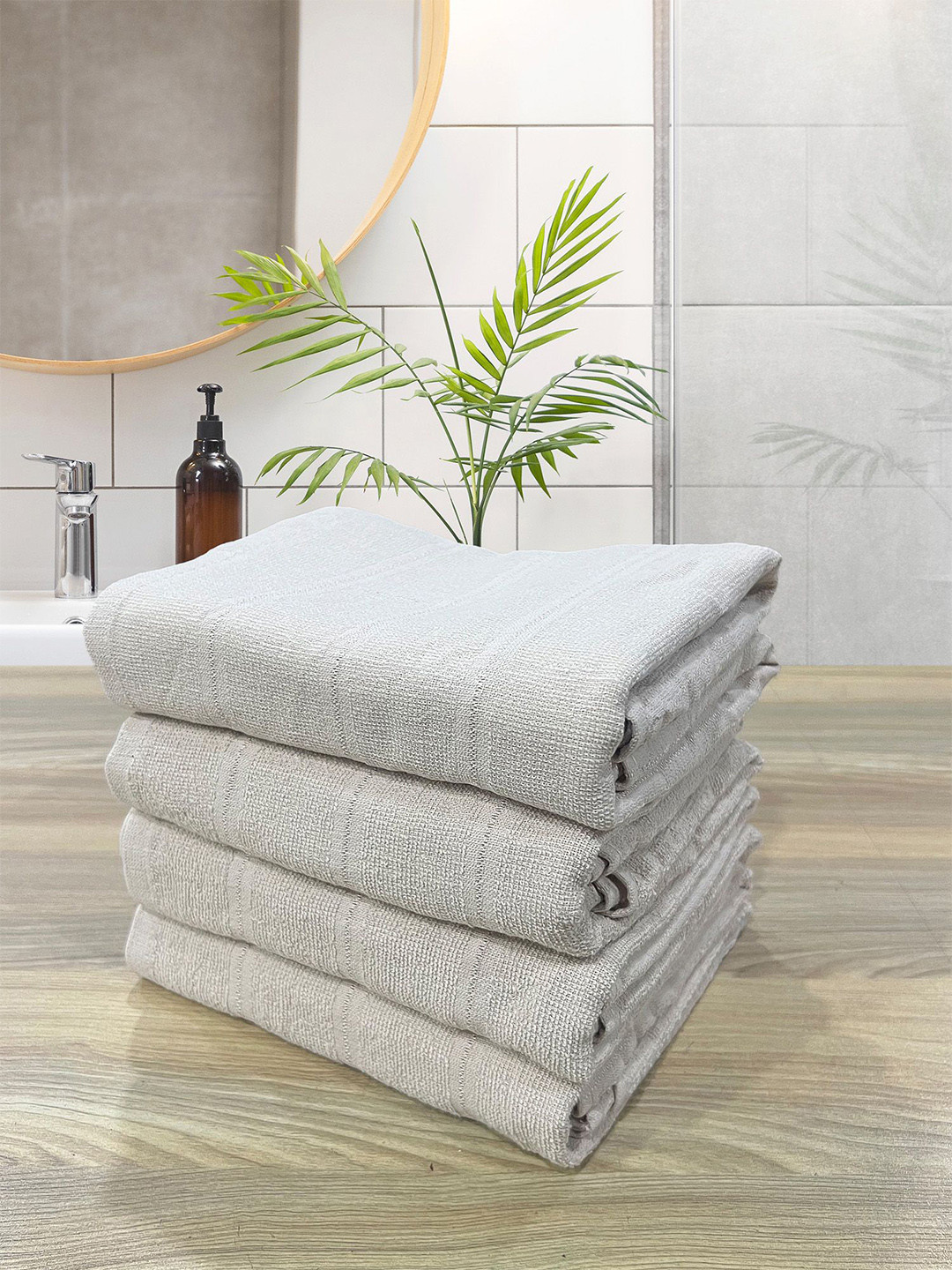 LABHAM Beige 4 Pieces 300 GSM Pure Cotton Quickdry & Light Weight Bath Towel