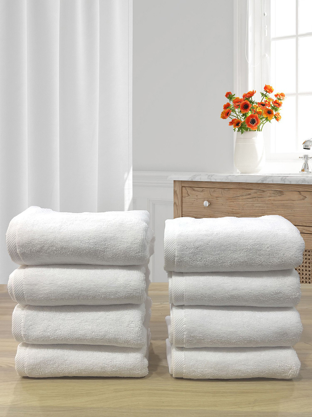 LABHAM White 8 Pieces 700 GSM Pure Cotton Hand Towel