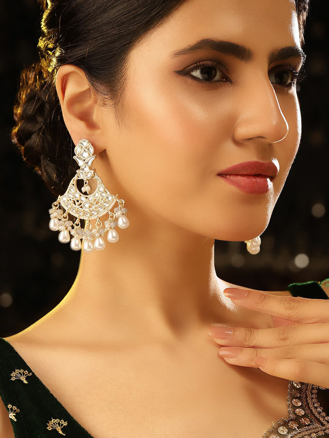 Priyaasi Gold-Plated American Diamond Studded Contemporary Drop Earrings