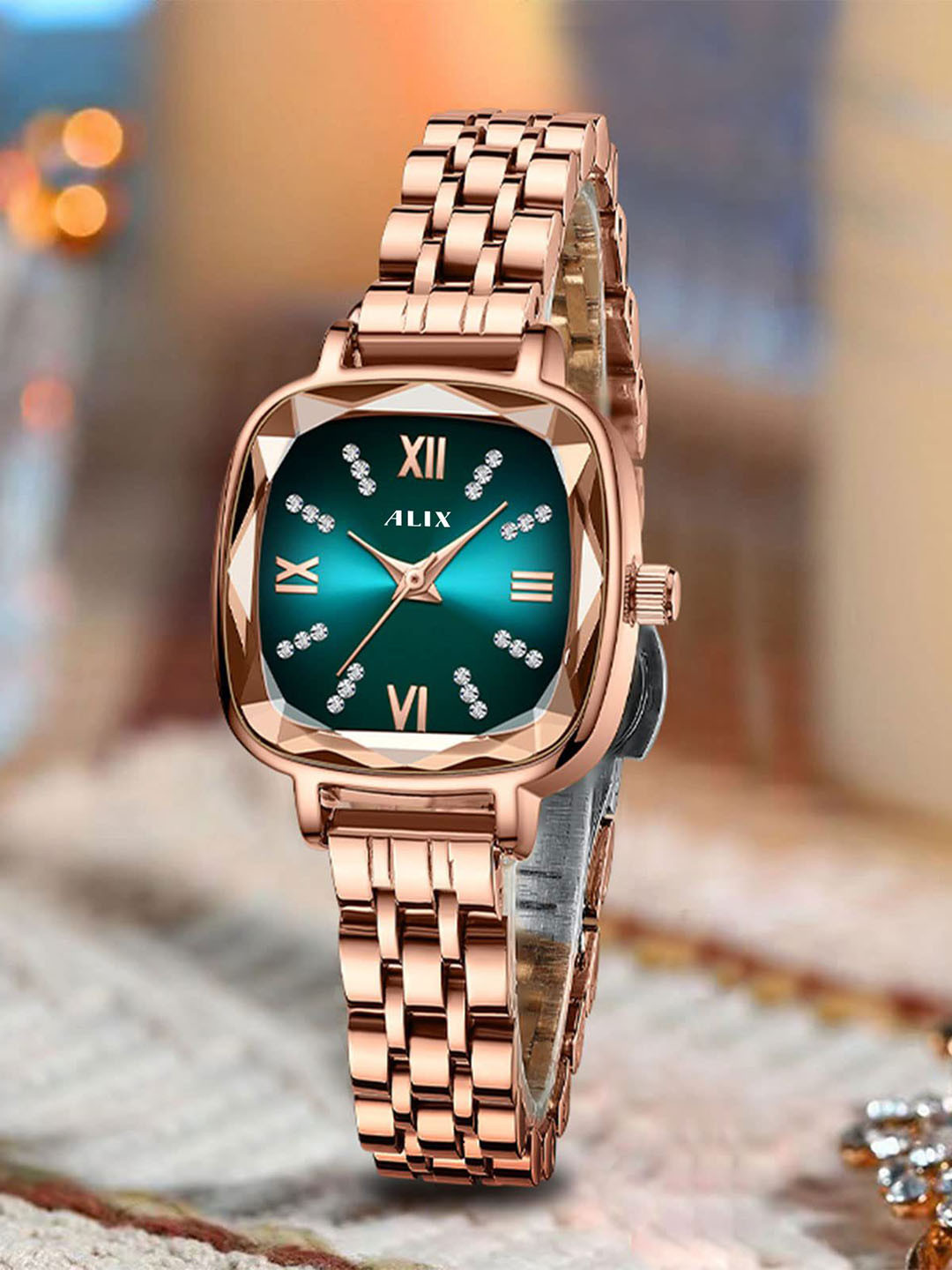 ALIX Women Brass Dial & Stainless Steel Bracelet Style Straps Analogue Watch AL2535 RGBE