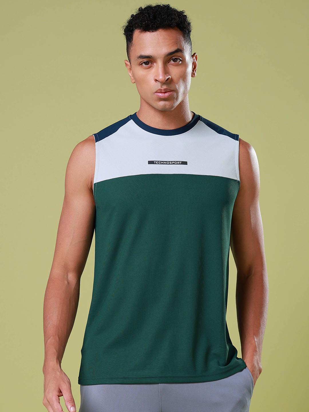 Technosport Colorblock Slim Fit Round Neck Sports Innerwear Vest with MATPIQ