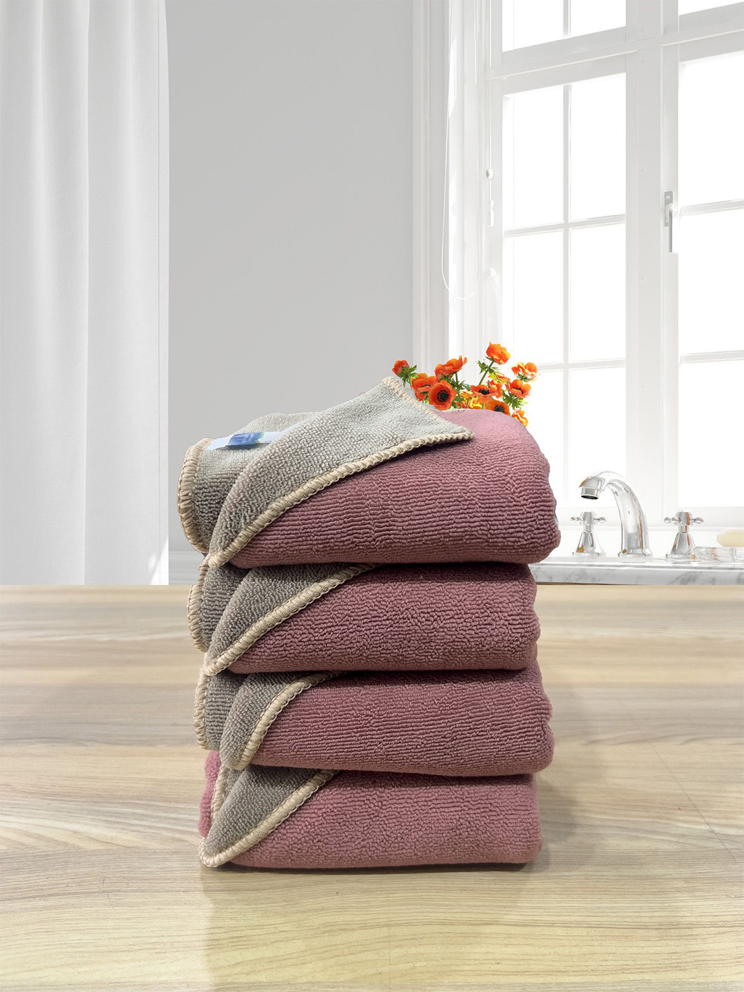 LABHAM Euphoria Mauve 4 Pieces Self Designed Reversible Hand Towels