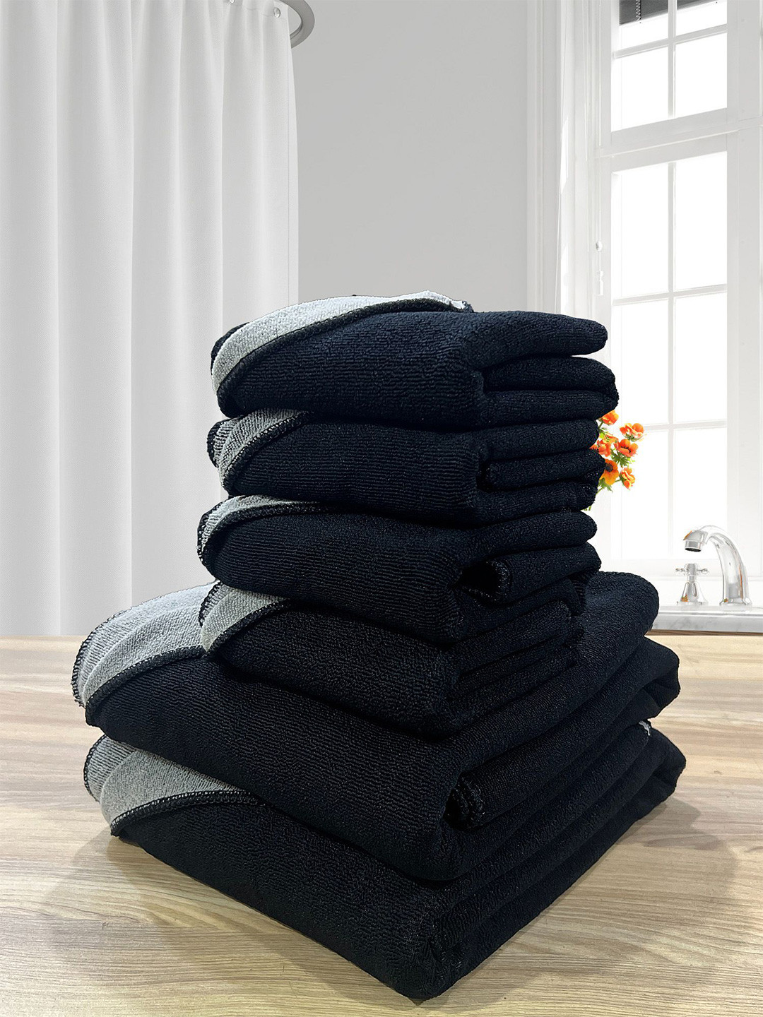 LABHAM Black & Grey 6 Pcs 450 GSM Reversible Towel Set