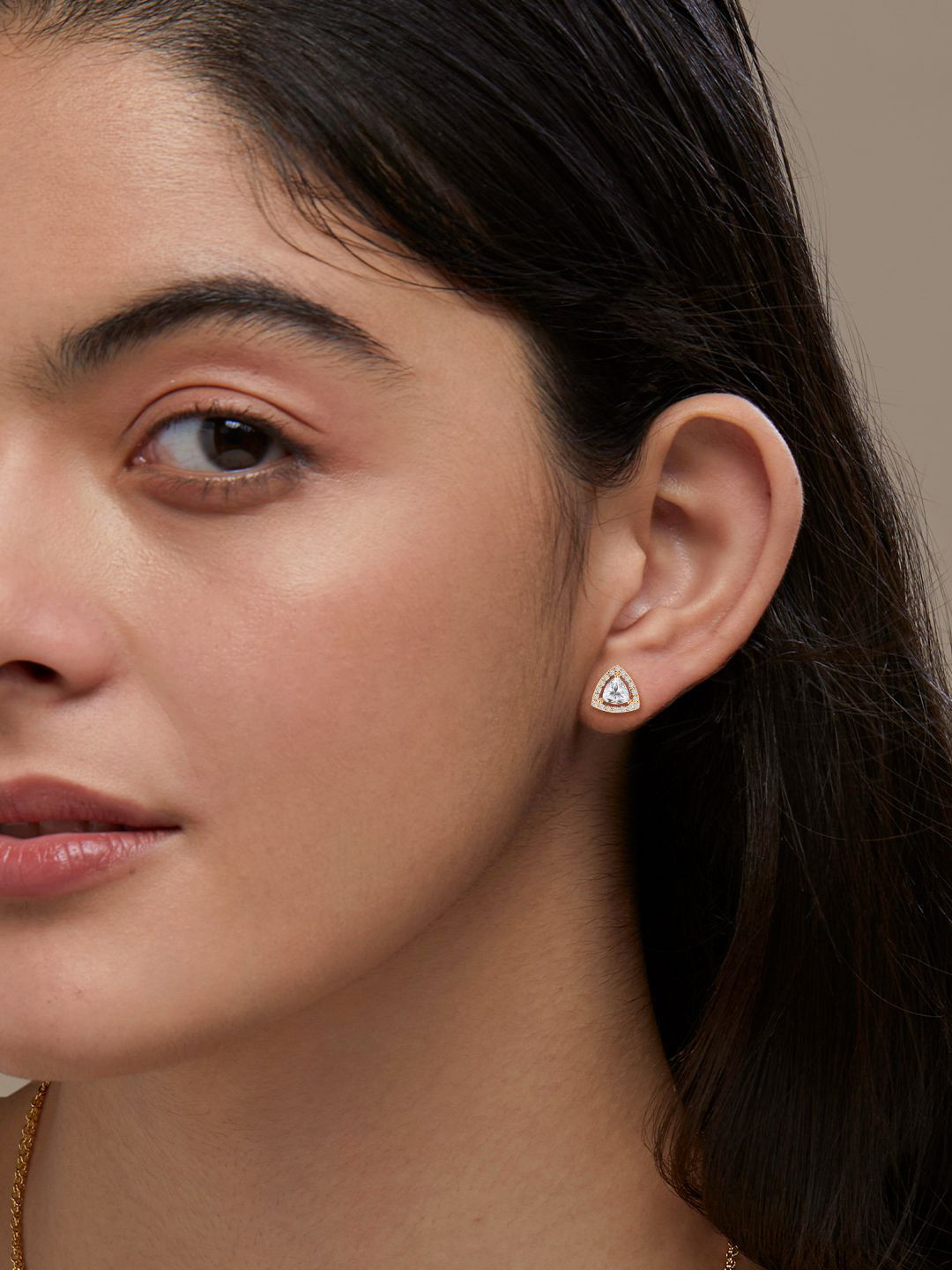 MINUTIAE Rose Gold Plated Kundan Triangular Studs