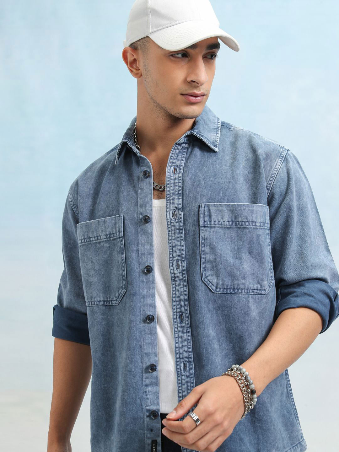 HIGHLANDER Men Regular Collar Long Sleeve Utility Pocket Oversized Overshirt