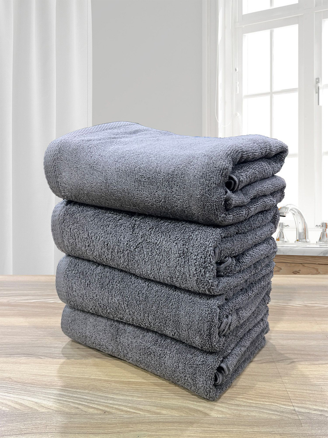 LABHAM Grey 4 Pieces Cotton 500 GSM Revive Super Soft Bath Towel