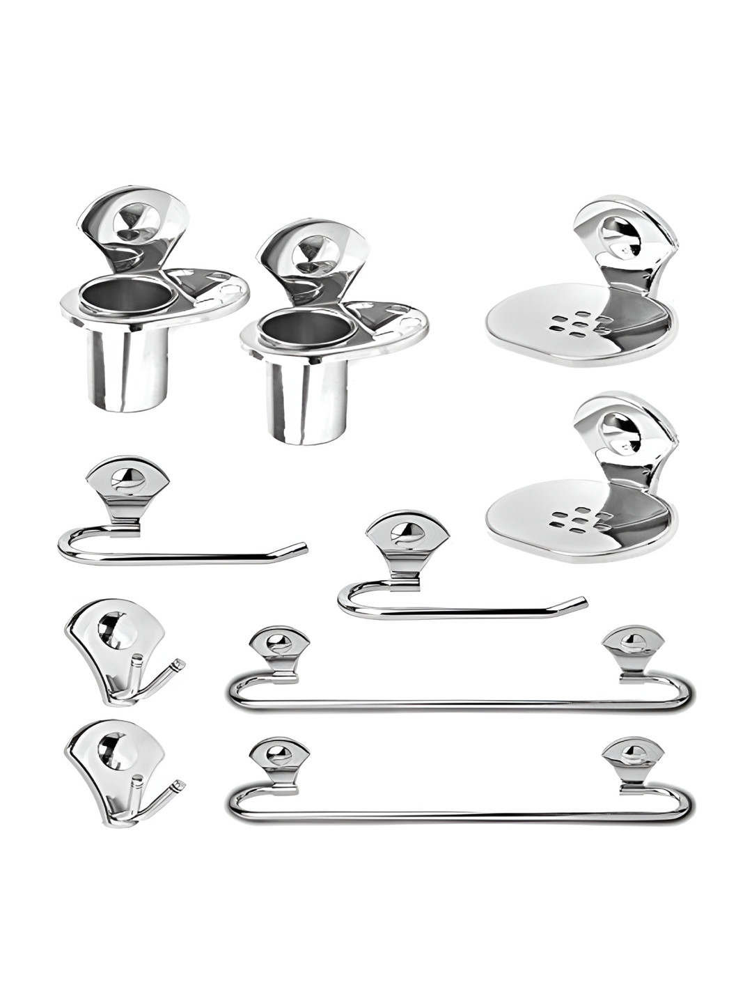 Filox Silver Toned Solid 10 Pieces Stainless Steel Bath Accessory Set