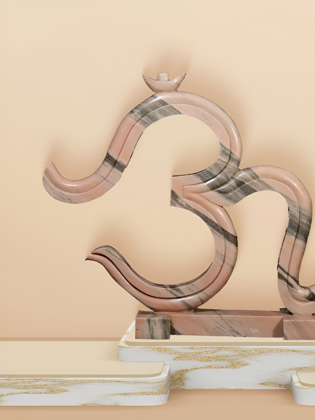 Exotic India The Greatest Mantra Om Pink Stone Natural Prayer Room Extra Large Showpiece -