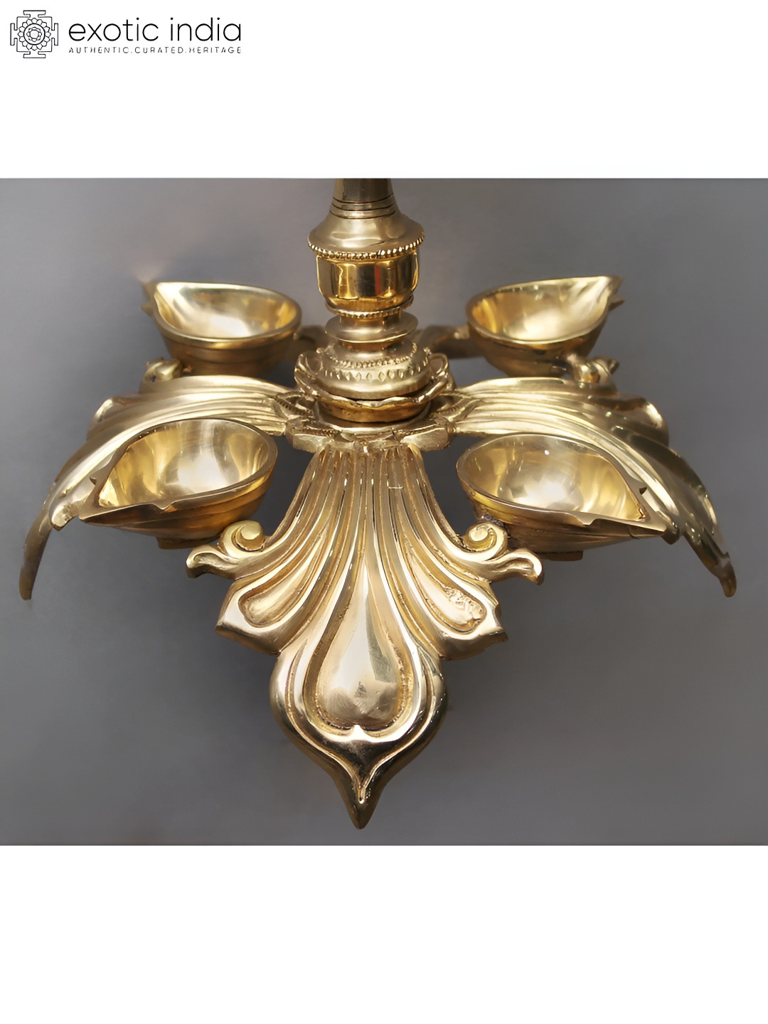 Exotic India Brass Designer Four Wicks Hanging Lamp