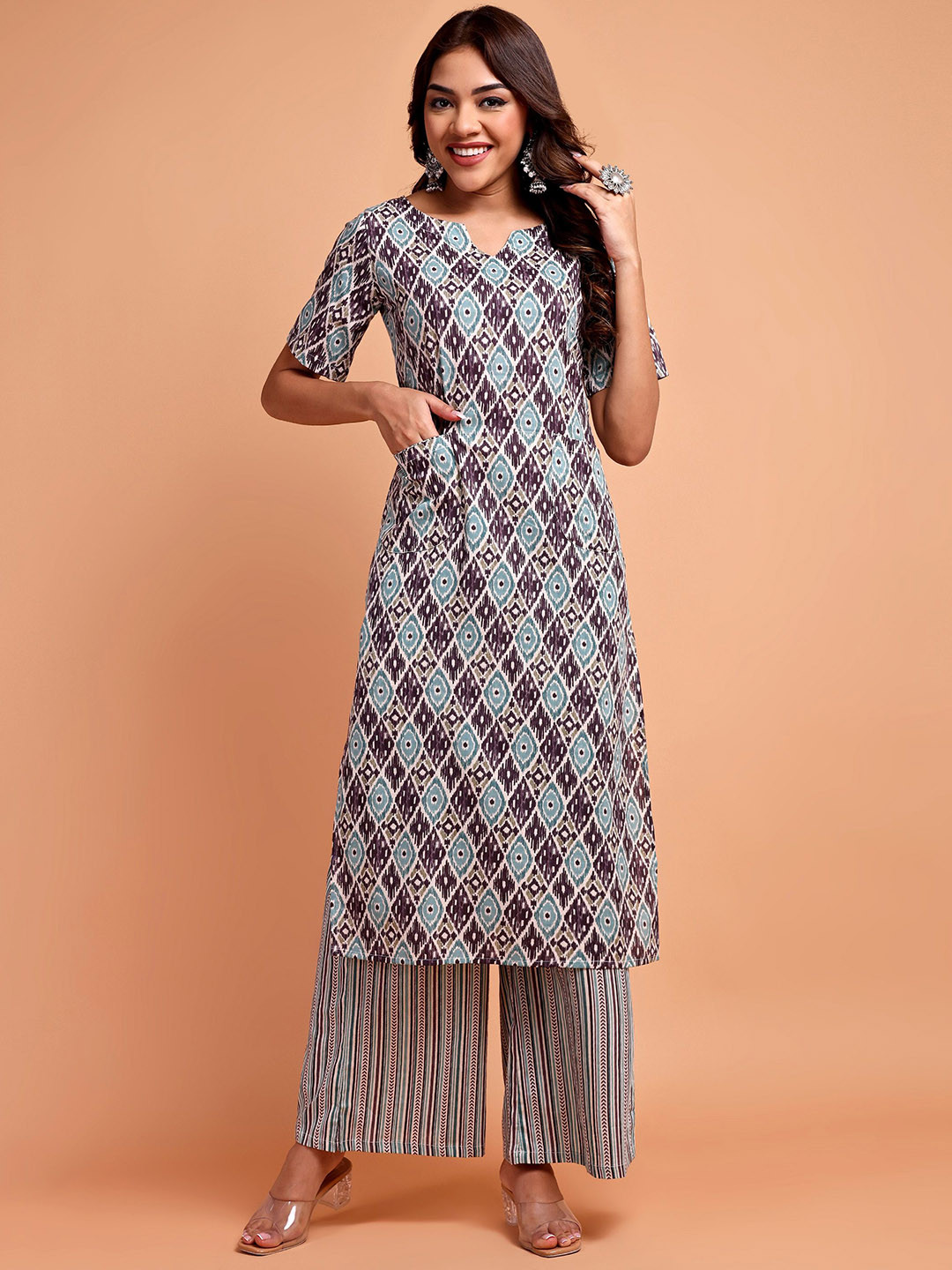 Vastara the Label Geometric Printed Regular Pure Cotton Kurta With Palazzos