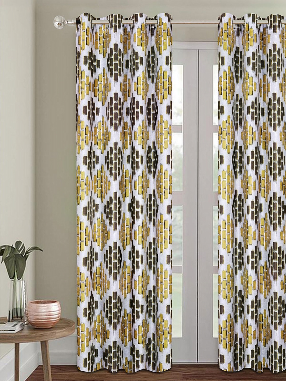 Myntra Elegant Homes White & Gold-Toned Geometric Room Darkening Door Curtain