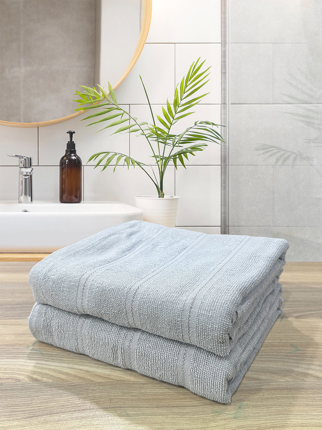 LABHAM Grey 2 Pieces 300 GSM Quickdry & Light Weight Bath Towel