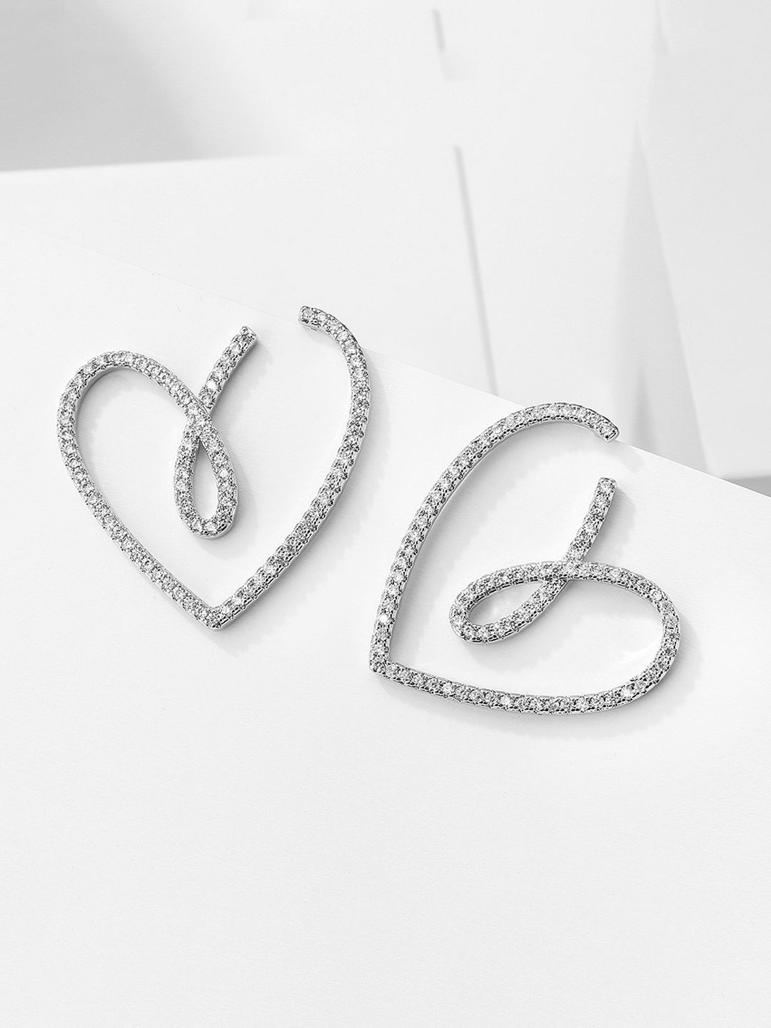 Krelin Rhodium Plated Twisted Hollow Out Heart Shaped Studs