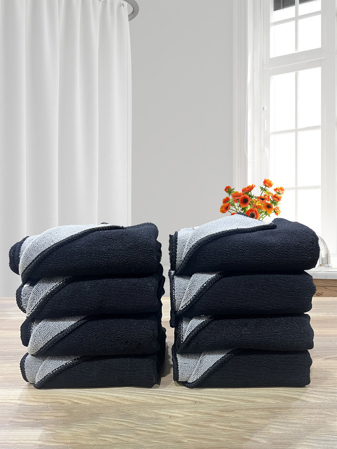 LABHAM Euphoria Black & Grey 8 Pieces 450 GSM Reversible Hand Towel