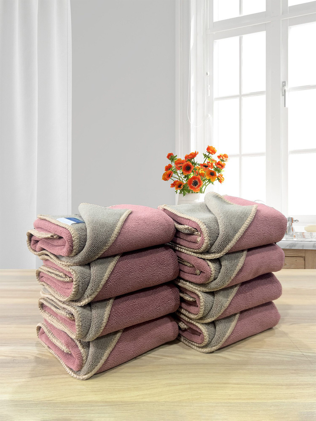 LABHAM Mauve 8 Pcs Anti-microbial 450 GSM Reversible Bath Towels