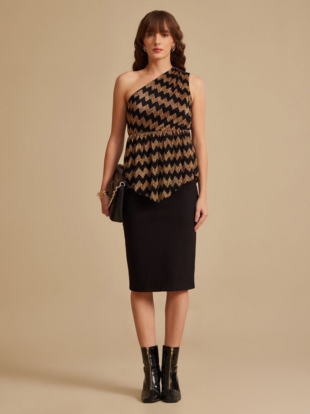 Kazo Women Abstract Printed One Shoulder Top