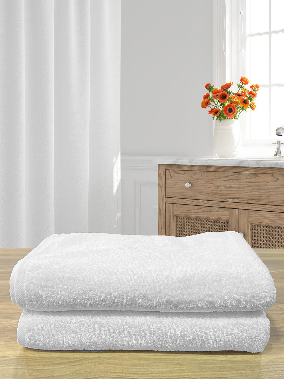 LABHAM White 2 Pieces 670 GSM Pure Cotton Bath Towel
