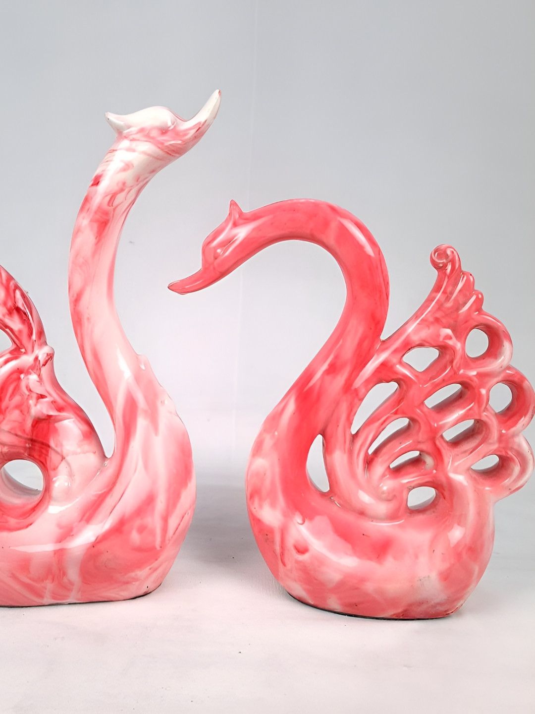 apka mart Swan Pair Pink Polyresin Matte Living Room Set of 2 Medium Showpieces - 13 Inches