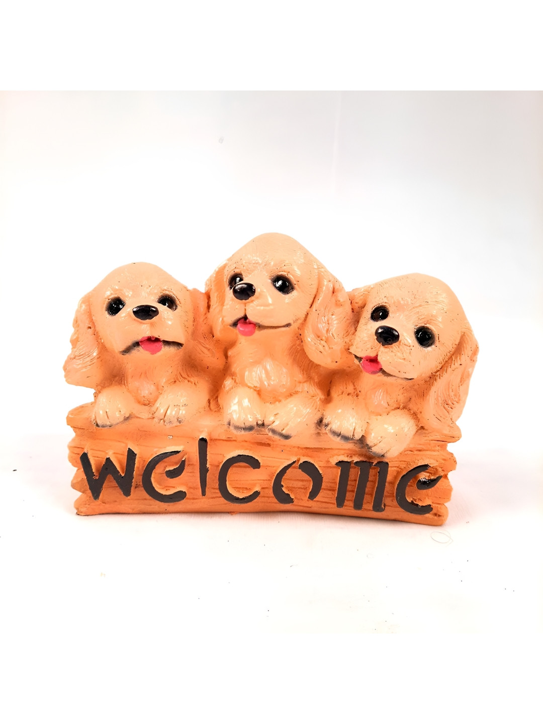 apka mart Dog with Welcome Sign Brown Polyresin Glossy Living Room Small Showpiece - 5.5 Inches
