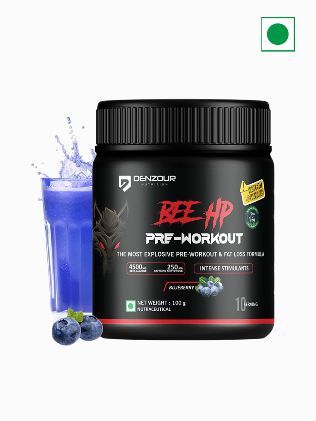 DENZOUR NUTRITION Bee HP Pre-Workout - Blueberry - 100 gms